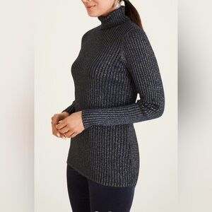 Chico’s Lurex Ribbed Coolmax Turtleneck Sweater Black/Silver Size 2